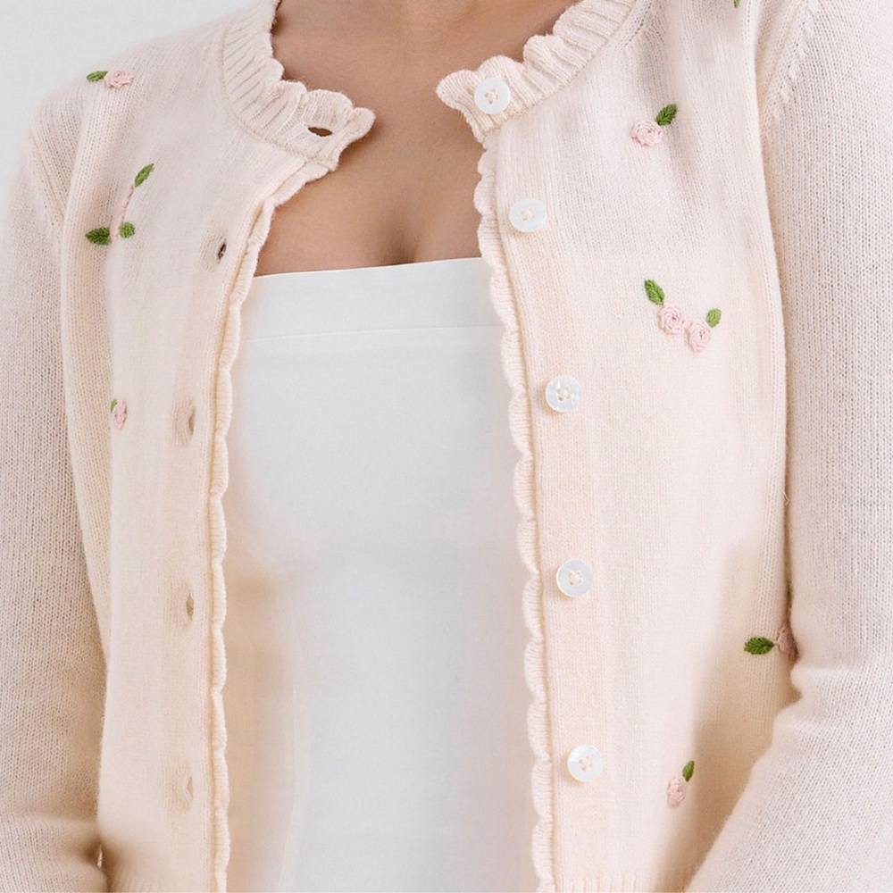 NEW House of CB Anjou 100% Wool Rose Embroidered Cardigan Small - Picture 10 of 17